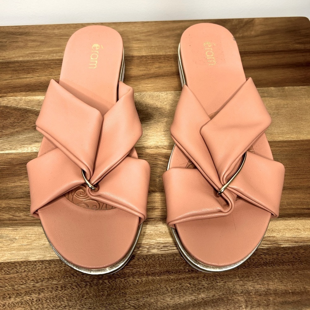 Light coral pink Eram low platform slides size 9